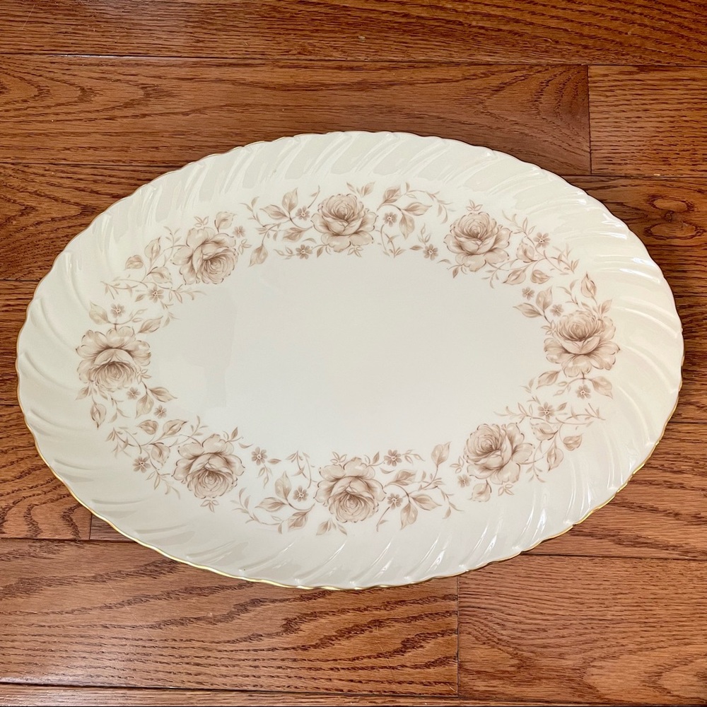 Lenox Coquette Pattern G512 16” Oval Serving Platter w/ Gold Trim VINTAGE